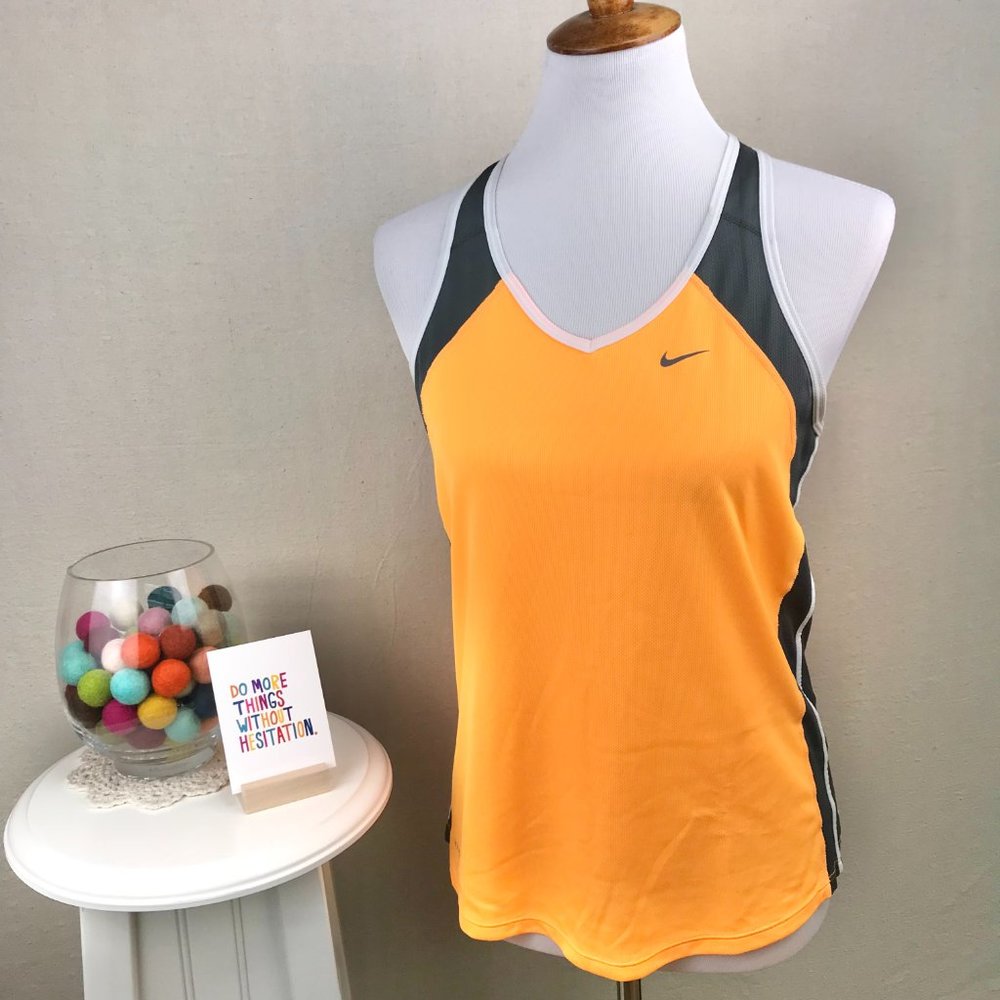 Nike Women's Medium Dri-Fit Racerback Tank w/Mesh Back Neon Orange And Dark Gray